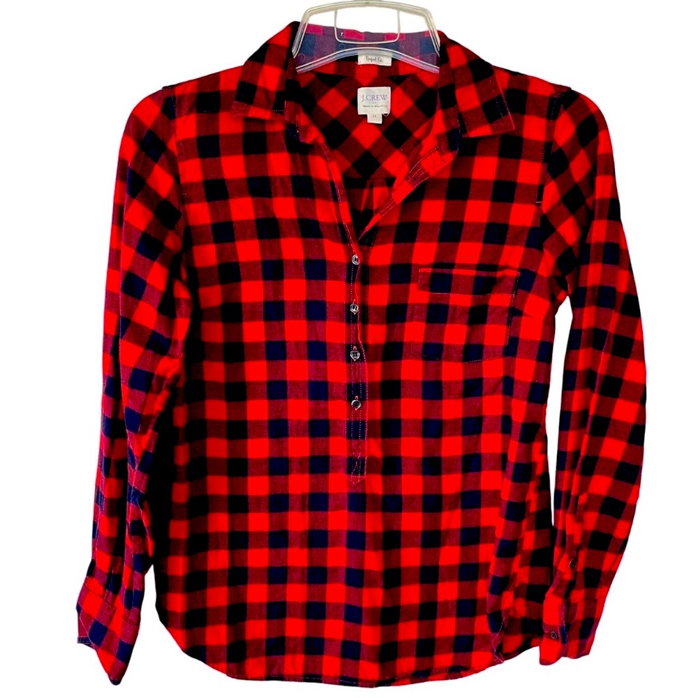 J. Crew Red and Navy Checkered Shirt